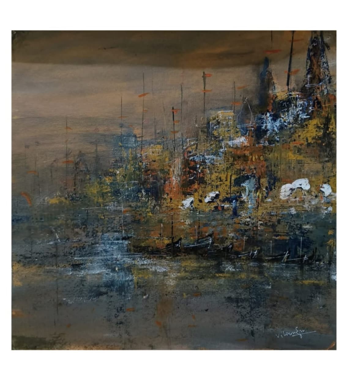 Premium Original Atmospheric Art – Hues of Twilight Fog by Vikram Kumar Mukherjee (14"x14" Acrylic Impasto Painting)