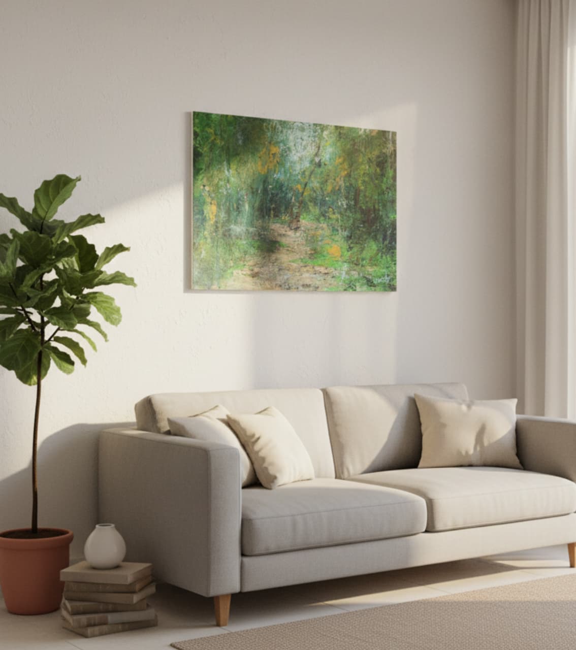 Premium Original Abstract Landscape Art – Forest Veil And Aqua Light by Vikram Kumar Mukherjee (14
