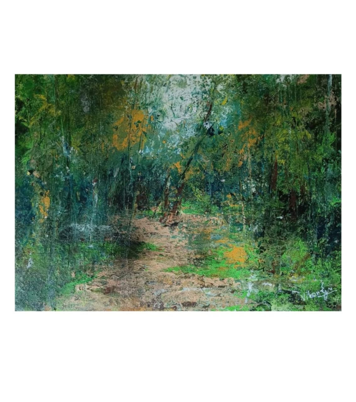Premium Original Abstract Landscape Art – Forest Veil And Aqua Light by Vikram Kumar Mukherjee (14