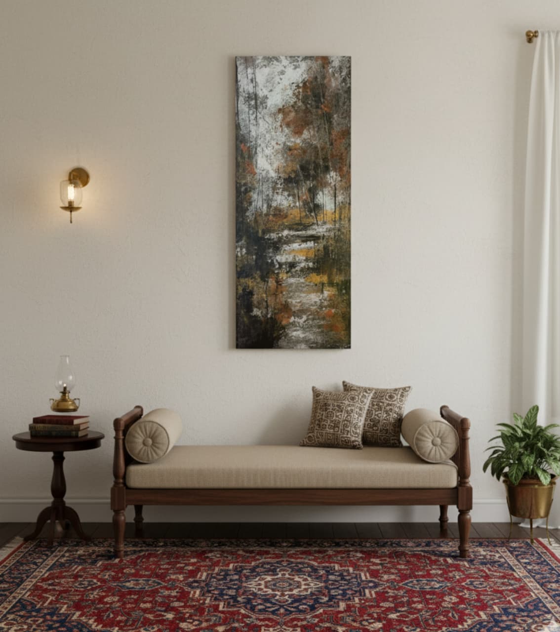 Premium Original Vertical Landscape Art – Canopy Reflection by Vikram Kumar Mukherjee (20"x10" Acrylic Impasto on Paper)
