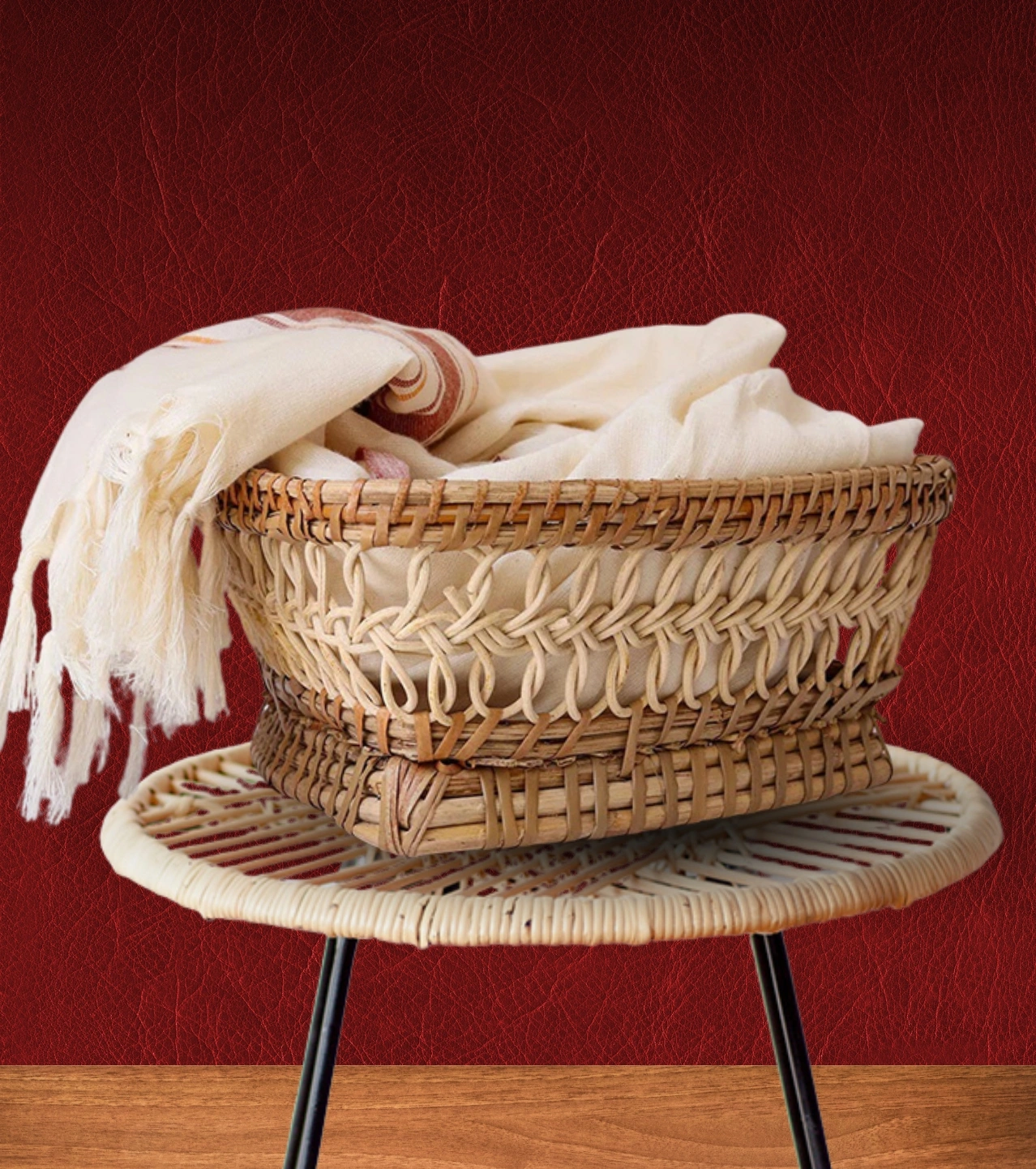 Handcrafted Cane Woven Triangular Utility Basket