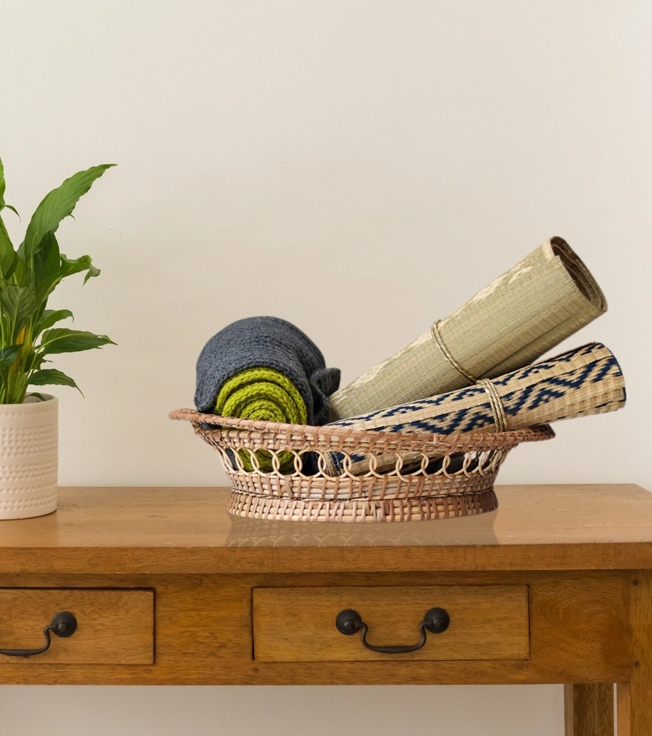 Artisan Hand-Woven Cane Oval Utility & Decor Basket