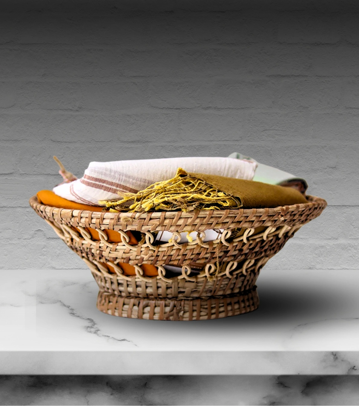 Pedestal Hand-Woven Cane Fruit & Utility Basket