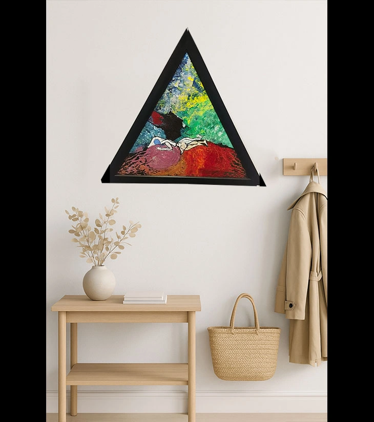 Premium Original Shaped Canvas Art – Trikon: Embrace of Colours by Samhita Bhaumik (12"x12"x12" Triangular Acrylic Painting)