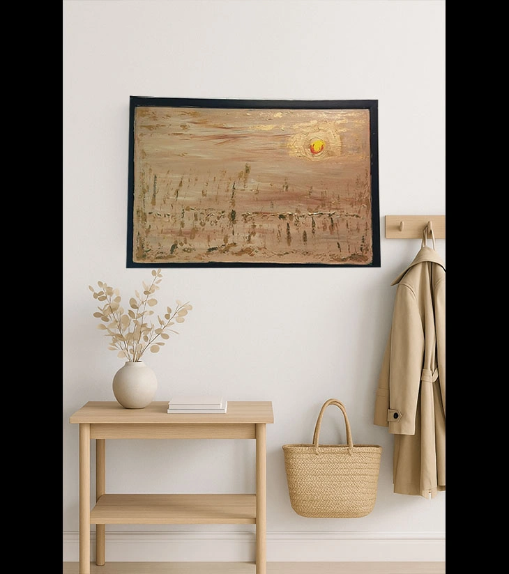 Premium Original Abstract Art – Sunshine: Minimalist Textured Landscape by Samhita Bhaumik (24"x36" Acrylic on Canvas)