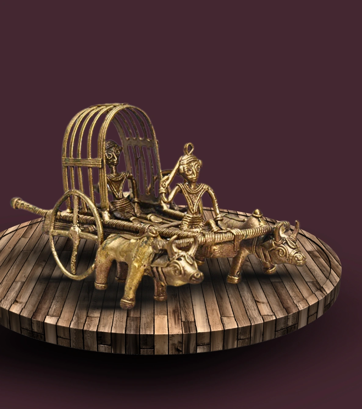 Heritage Dokra Cow Cart – Handcrafted Brass Bull-Cart Figurine