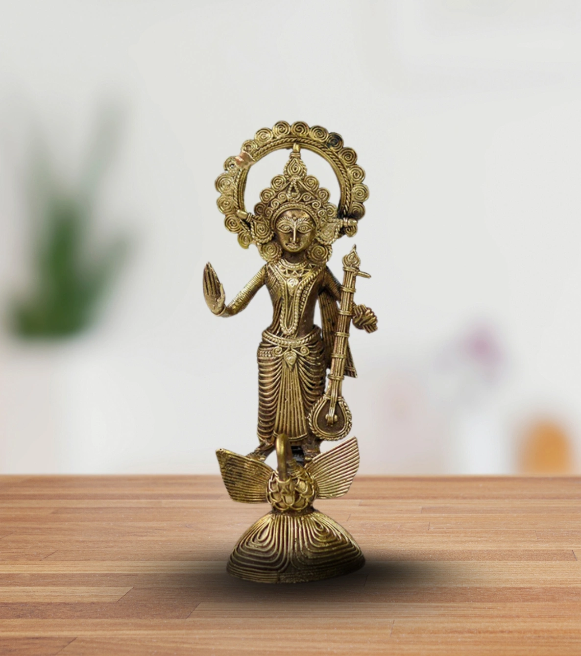 Heritage Dokra Goddess Saraswati – Handcrafted Brass Deity of Wisdom & Arts