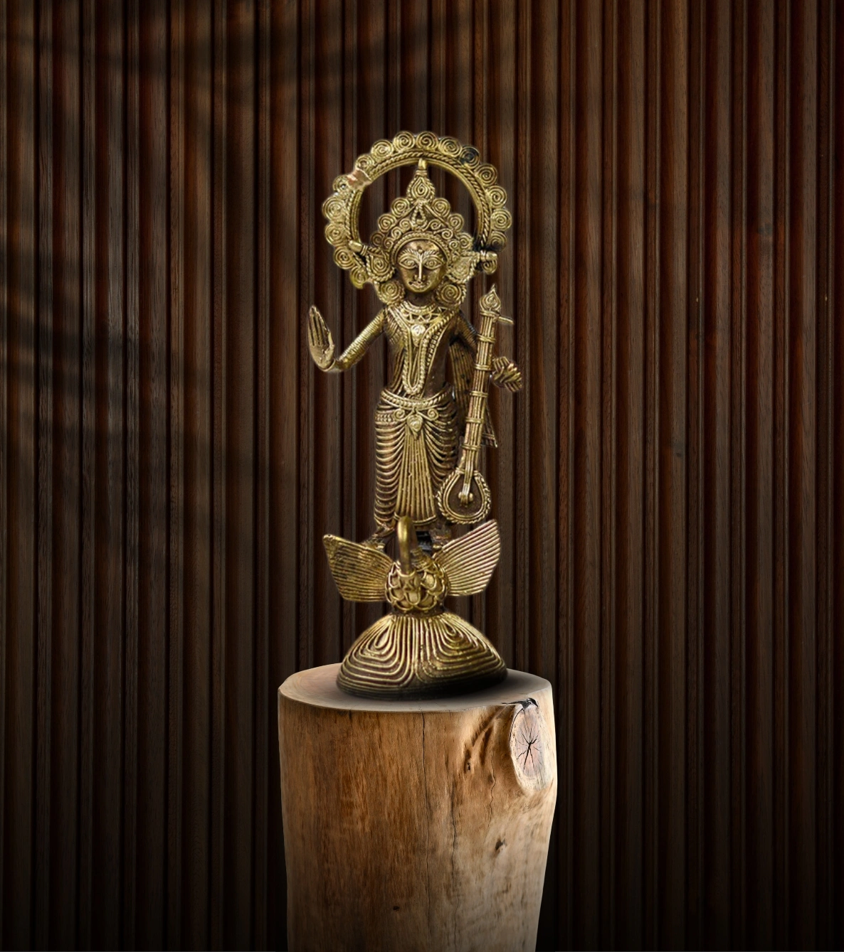 Heritage Dokra Goddess Saraswati – Handcrafted Brass Deity of Wisdom & Arts