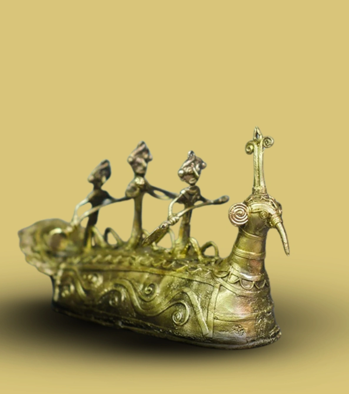 Heritage Dokra Peacock Boat (Mayurpankhi) – Handcrafted Brass Boat with Rowers