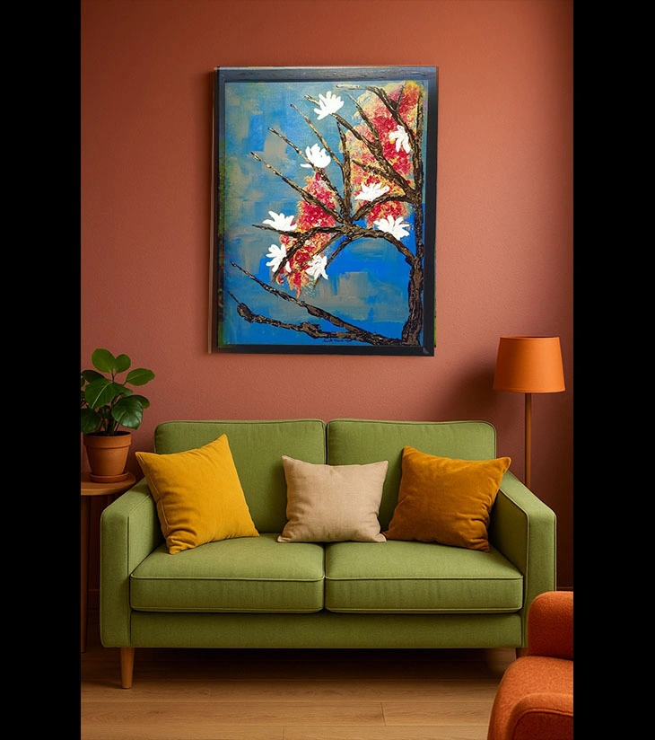 Premium Original Botanical Art – Sunrise Square: Flower Blossom by Samhita Bhaumik (18"x24" Framed Acrylic Canvas)