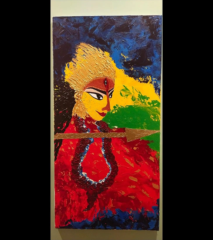Premium Original Indian Heritage Art – Durga by Samhita Bhaumik (18"x36" Acrylic Impasto Canvas)