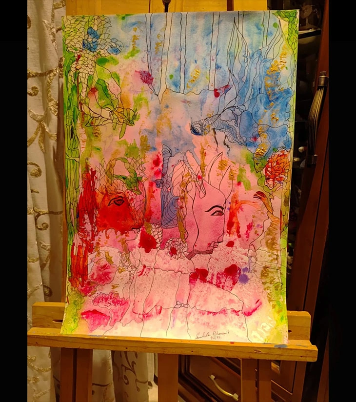 Premium Original Surreal Abstract Art – Different World II by Samhita Bhaumik (16.5"x23.4" Acrylic Canvas)