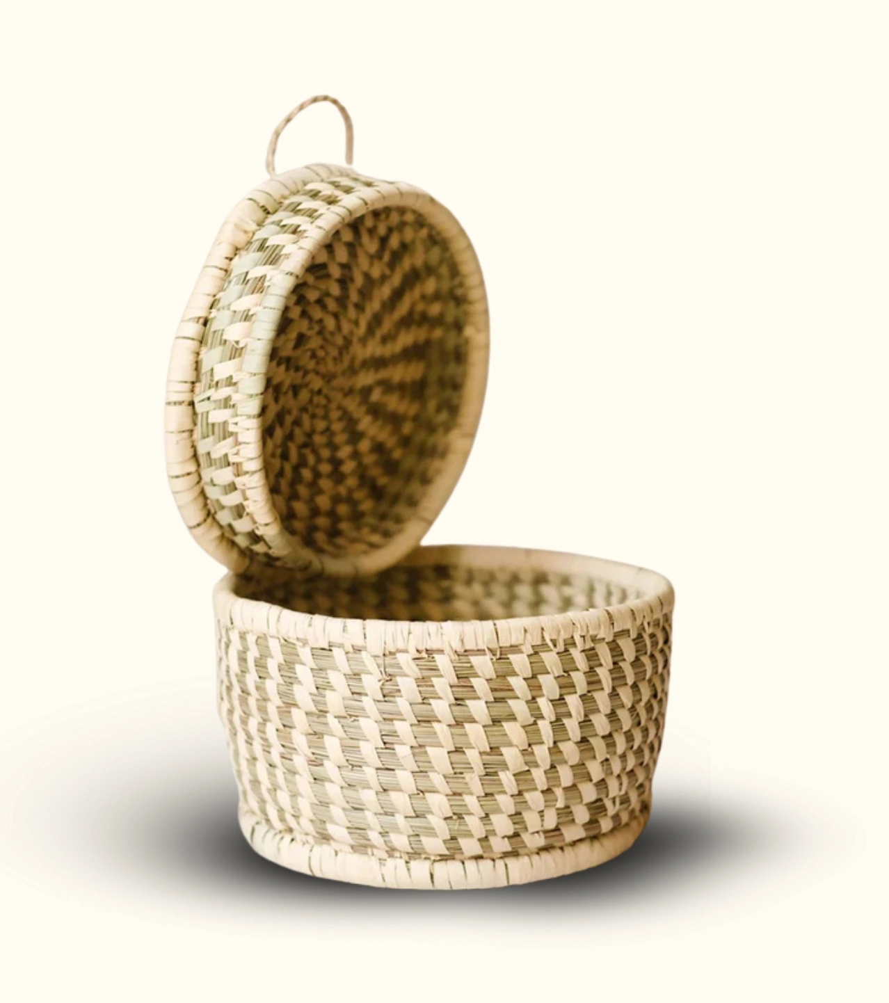 Hand-Woven Sabai Grass Utility Basket with Lid