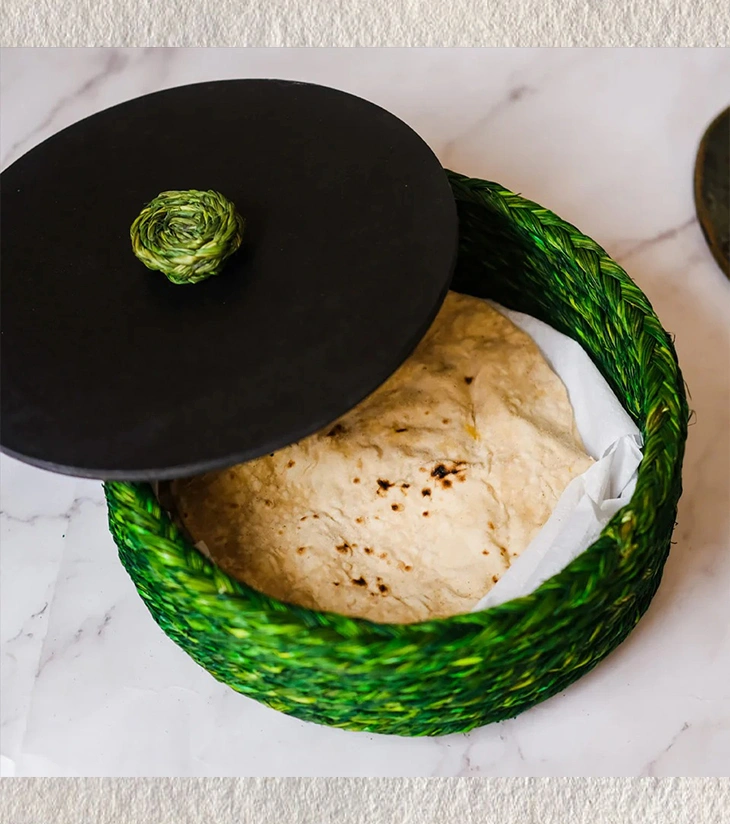Artisan Hand-Woven Sabai Roti Box – Emerald Green