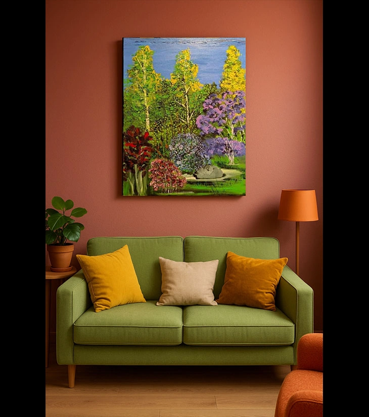 Premium Original Botanical Landscape Art – "The Flower": Lush Garden by Samhita Bhaumik (24"x36" Acrylic Canvas)