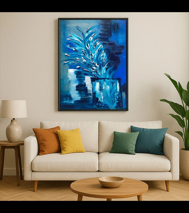Premium Original Abstract Still Life Art – Divine Blue by Samhita Bhaumik (20"x24" Acrylic Canvas)