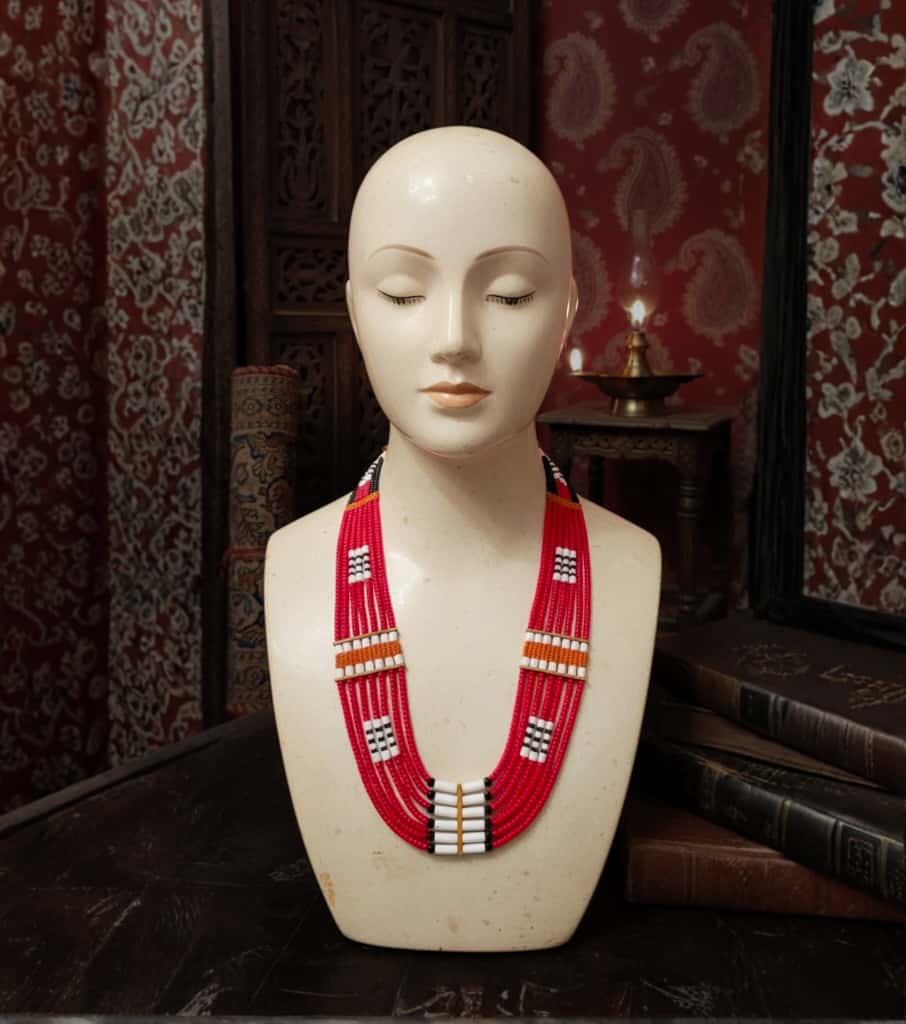 Authentic Handmade Naga Beaded Neckpiece - Vibrant Traditional Red Necklace from Northeast India