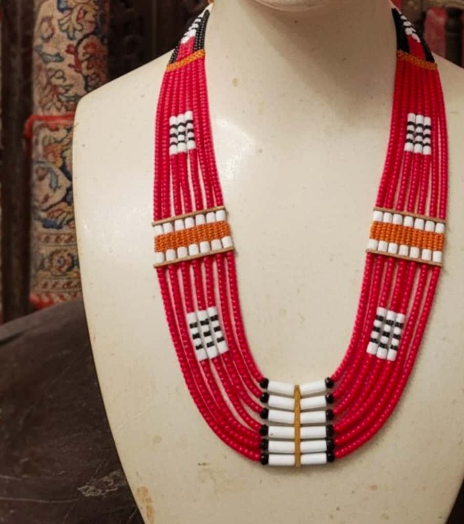 Authentic Handmade Naga Beaded Neckpiece - Vibrant Traditional Red Necklace from Northeast India
