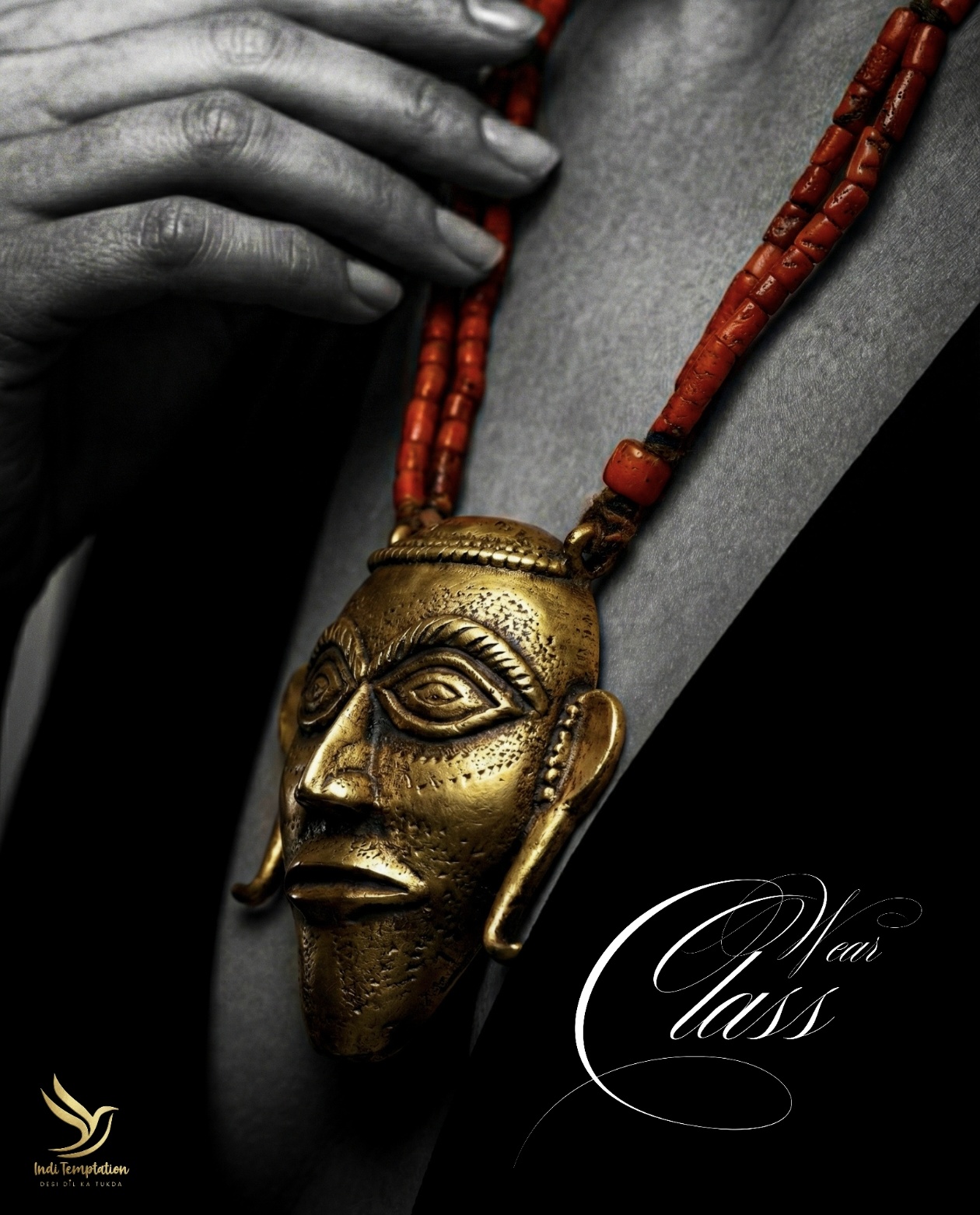Authentic Handmade Naga Brass Head Neckpiece - Traditional Warrior Trophy Mask Pendant from Northeast India
