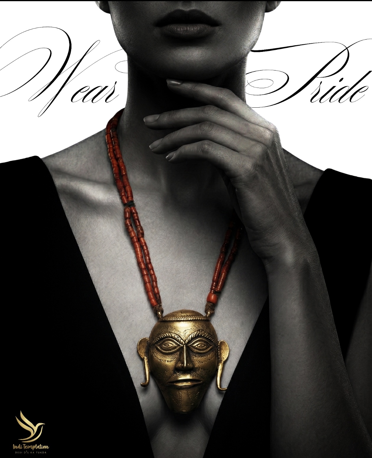 Authentic Handmade Naga Brass Head Neckpiece - Traditional Warrior Trophy Mask Pendant from Northeast India