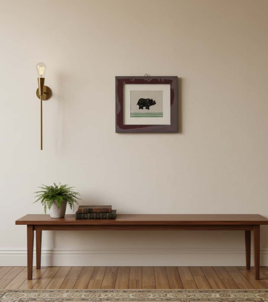 Handcrafted Assamese Embroidered Rhino Wall Art | 100% Cotton Fabric Frame Décor