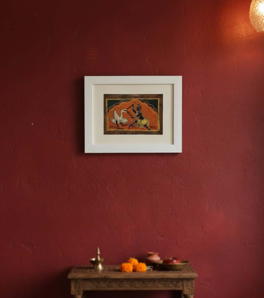 Handcrafted Assamese Hachipat Manuscript Painting | Traditional Sanchipat Wall Art | 16" Framed Cultural Artwork | Authentic Handmade Assam Product