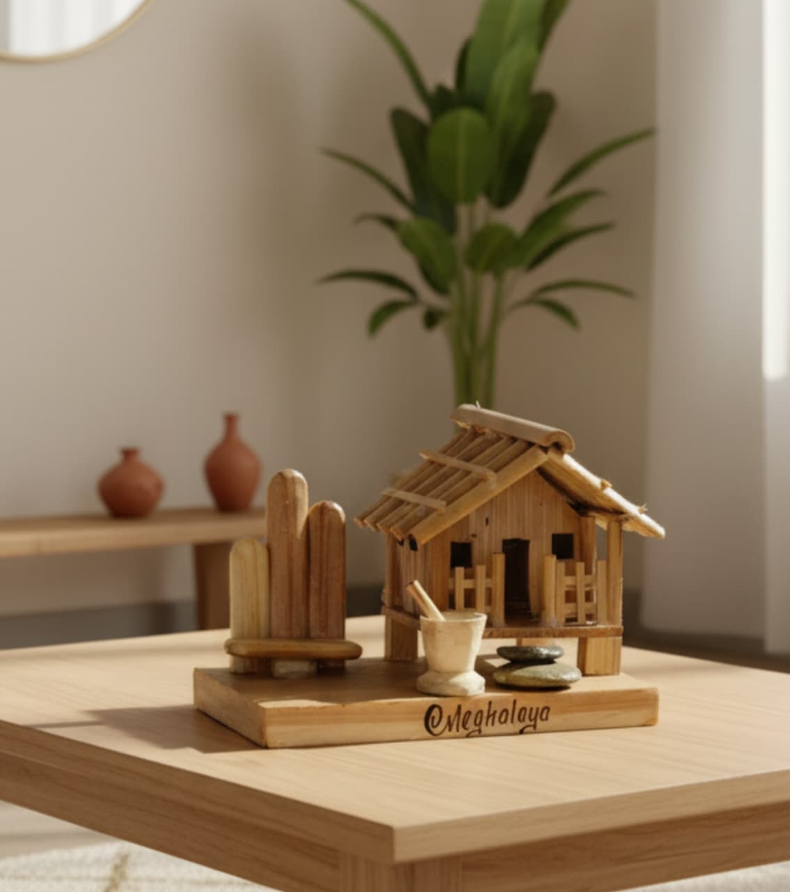Handcrafted Miniature Bamboo Hut Meghalaya Medium Memento (Traditional Handmade Décor)