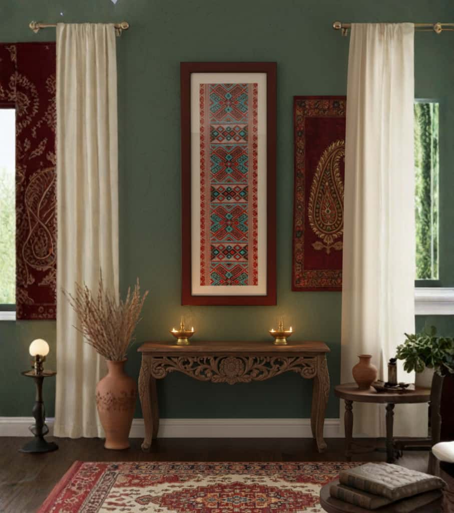 Handwoven Mising Cotton Wall Framing | Traditional Assamese Geometric Embroidery Art | 9" x 21.5" | Handmade Vintage Cotton Wall Décor