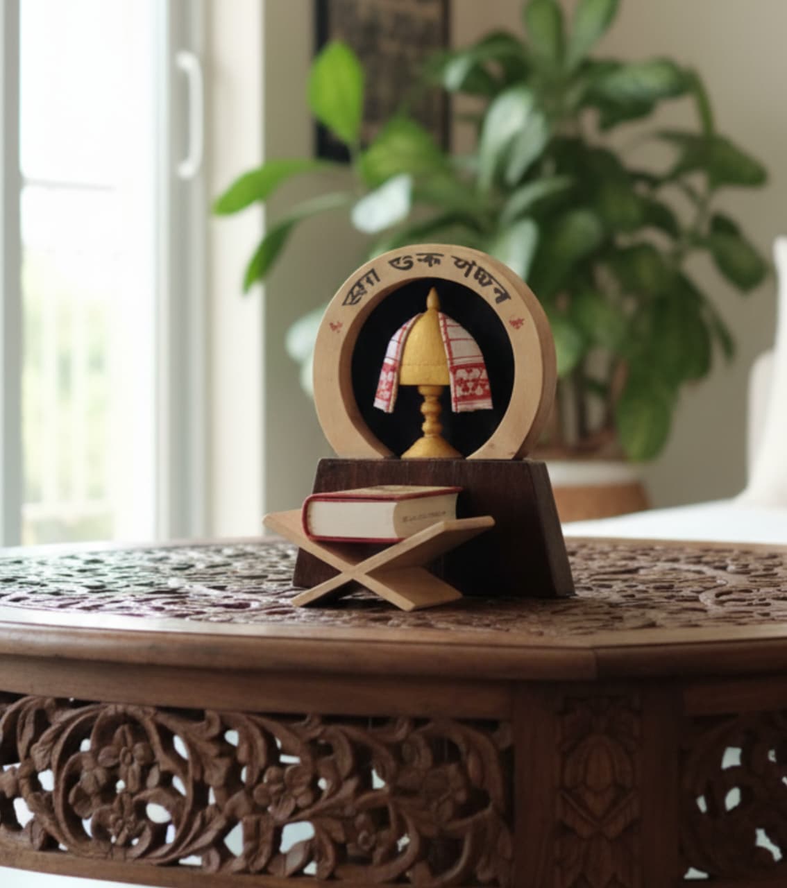 Memento Bhagwat Set - Traditional Assamese Handcrafted Souvenir with Bhagwat Idol Display