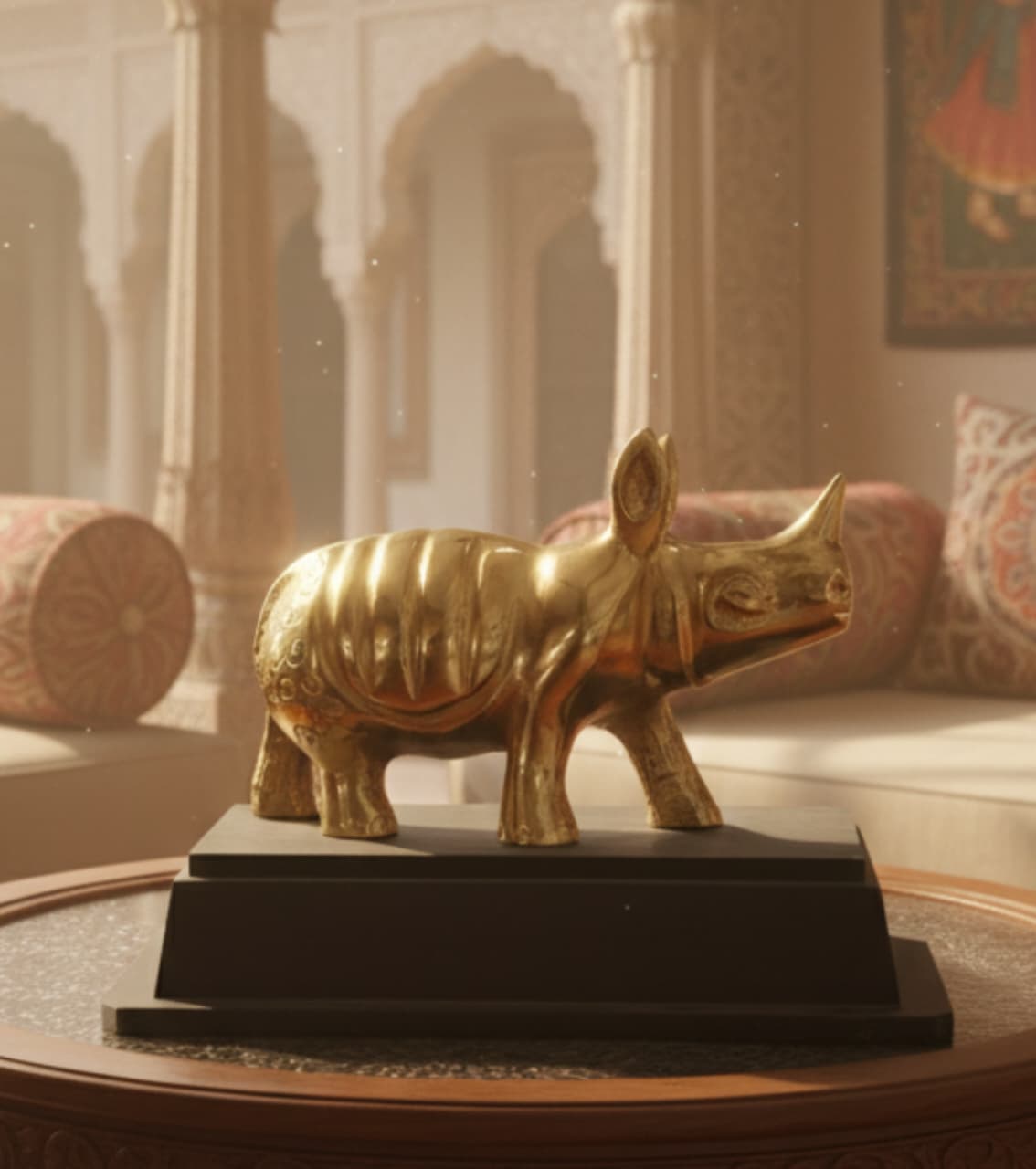 Metal Rhino - The Pride of Assam | Handcrafted 8-Inch Brass Rhino Figurine from Kaziranga