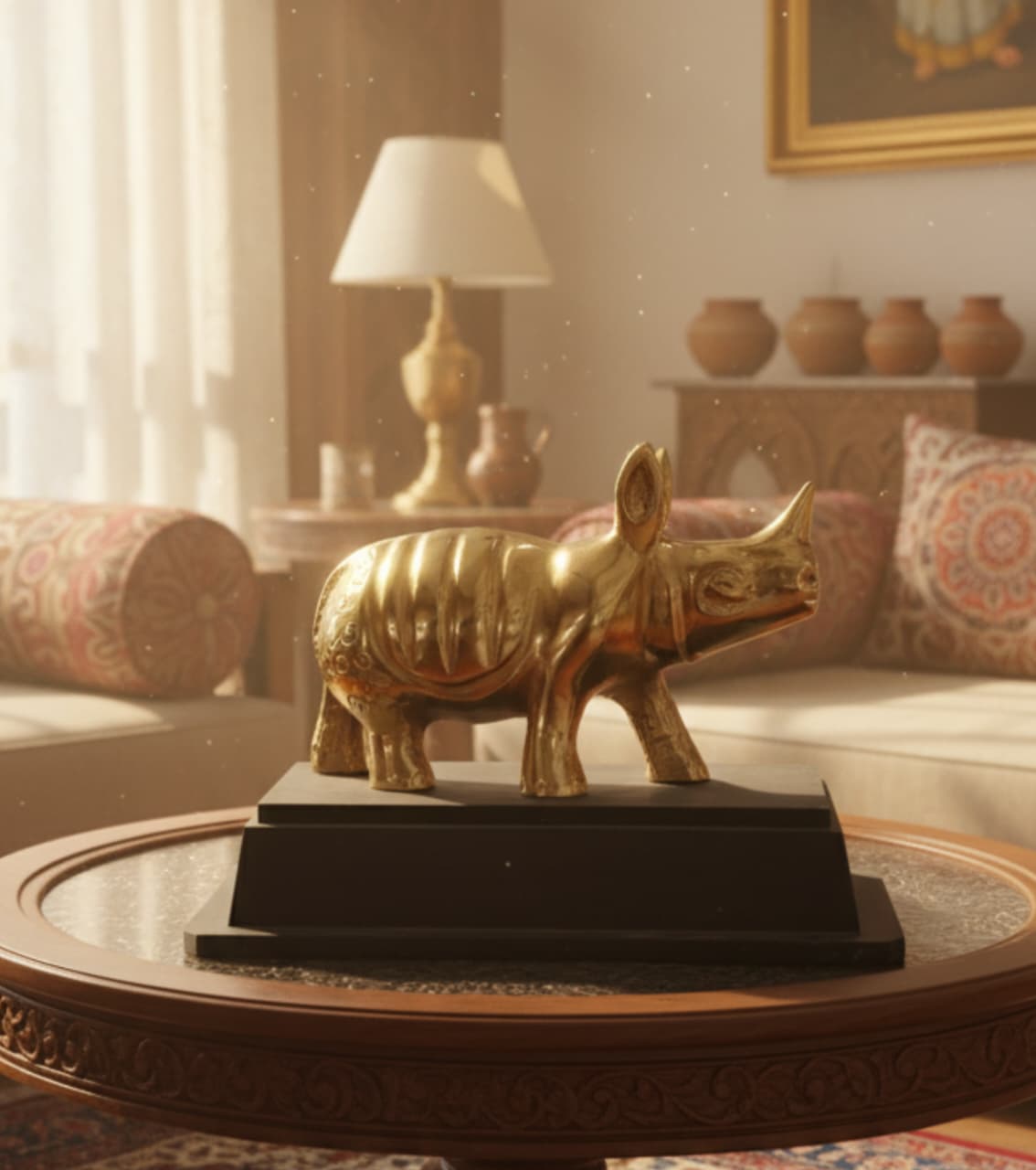 Metal Rhino - The Pride of Assam | Handcrafted 8-Inch Brass Rhino Figurine from Kaziranga