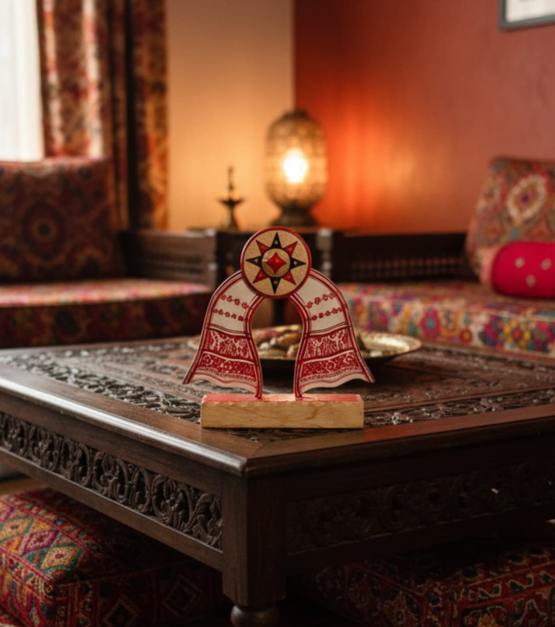 Momento Gamosa Japi Set - Handcrafted Wooden Assamese Cultural Souvenir | Traditional Gamosa & Japi Design