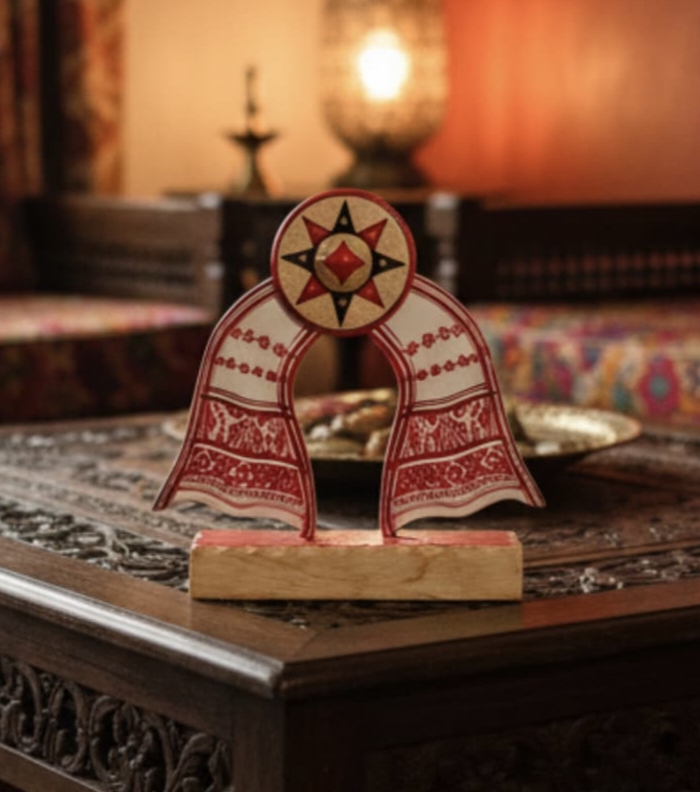 Momento Gamosa Japi Set - Handcrafted Wooden Assamese Cultural Souvenir | Traditional Gamosa & Japi Design