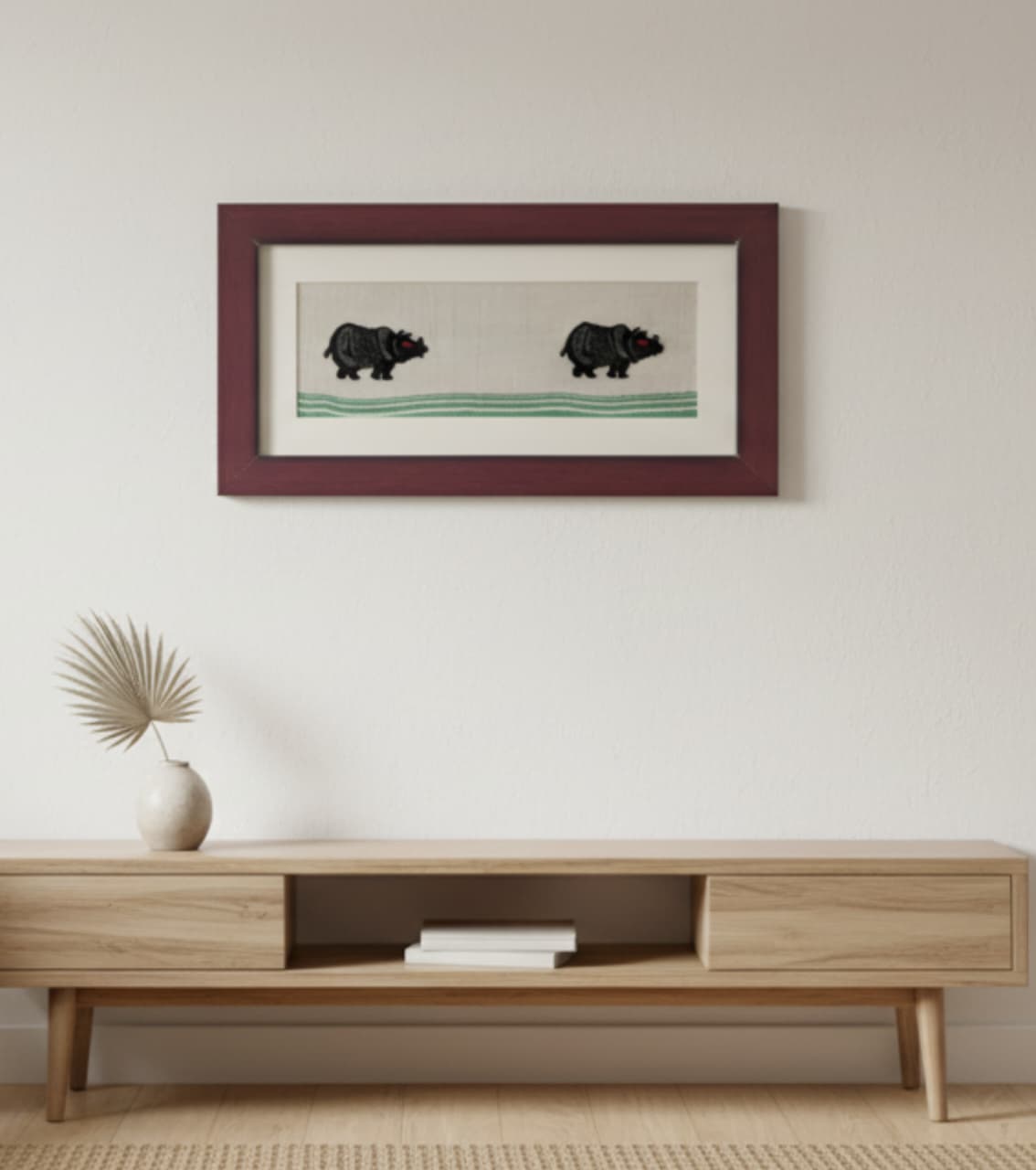 Rhino Cotton Wall Framing - Handwoven Assamese Textile Art | Framed Home Décor (7 x 13.5")