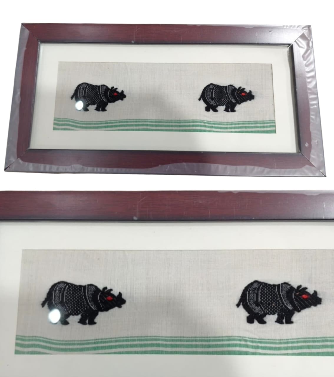 Rhino Cotton Wall Framing - Handwoven Assamese Textile Art | Framed Home Décor (7 x 13.5")