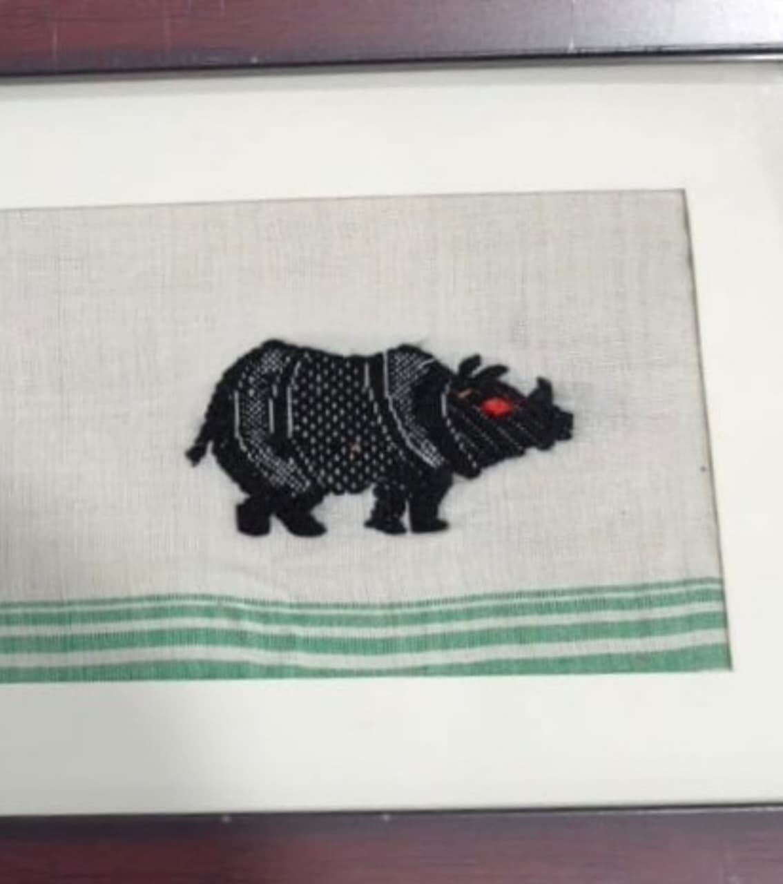 Rhino Cotton Wall Framing - Handwoven Assamese Textile Art | Framed Home Décor (7 x 13.5")