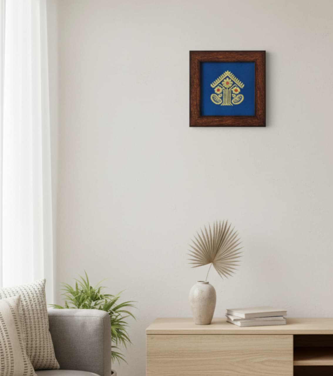 Traditional Woven Assamese Motif (Framed) - Handwoven Heritage Art (6.5 x 6.5 inches)