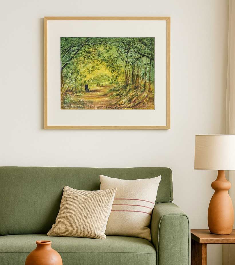 Premium Original Forest Landscape Art – Whispers of the Woods by Nandita Mishra (12"x16" Framed Watercolour)