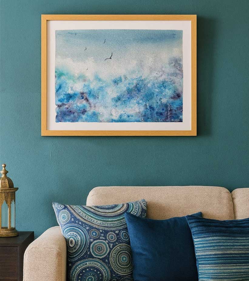 Premium Original Abstract Skyscape Art – Whispers of the Sky by Nandita Mishra (12"x16" Framed Watercolour)