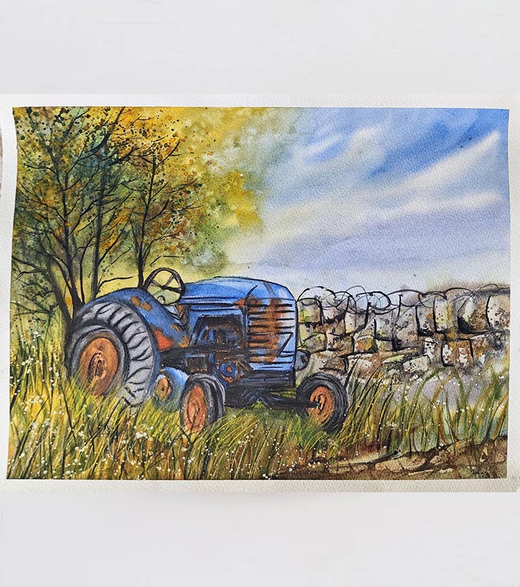 Premium Original Vintage Farm Art – Rustic Reverie by Nandita Mishra (12"x16" Watercolour on Textured Paper)