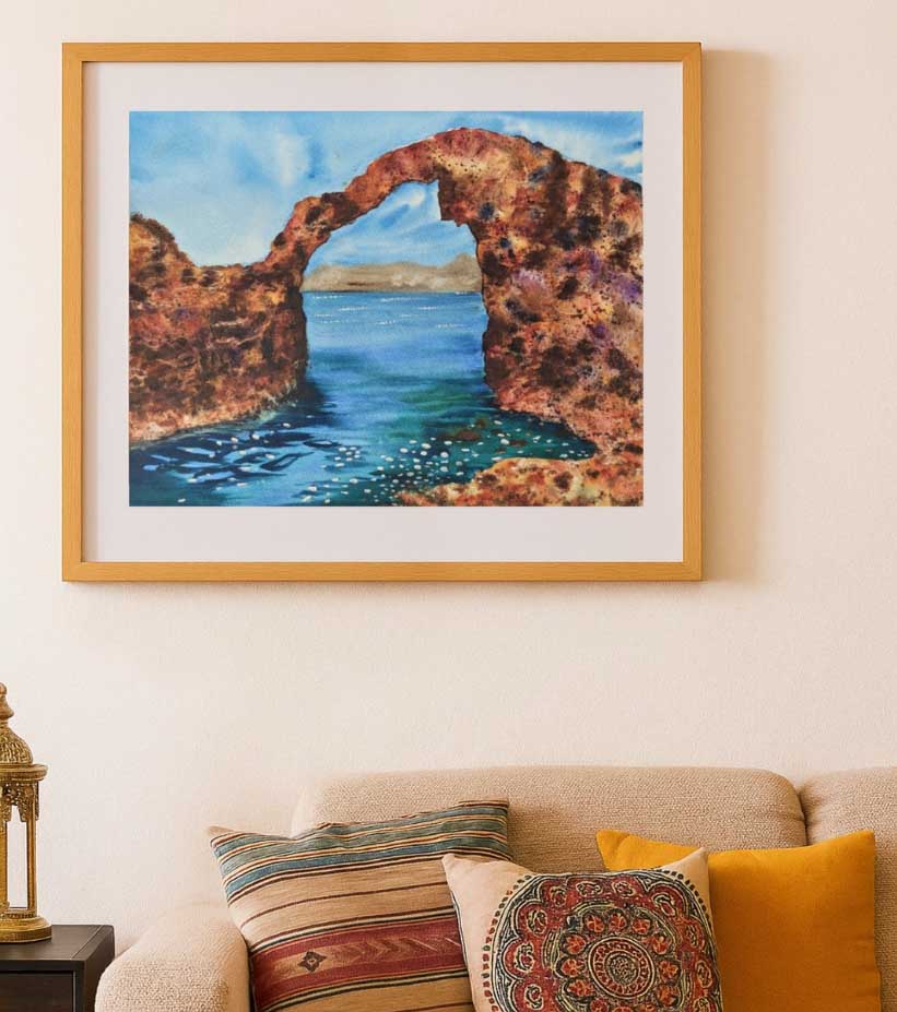 Premium Original Coastal Landscape Art – Nature's Archway by Nandita Mishra (12"x16" Framed Watercolour)