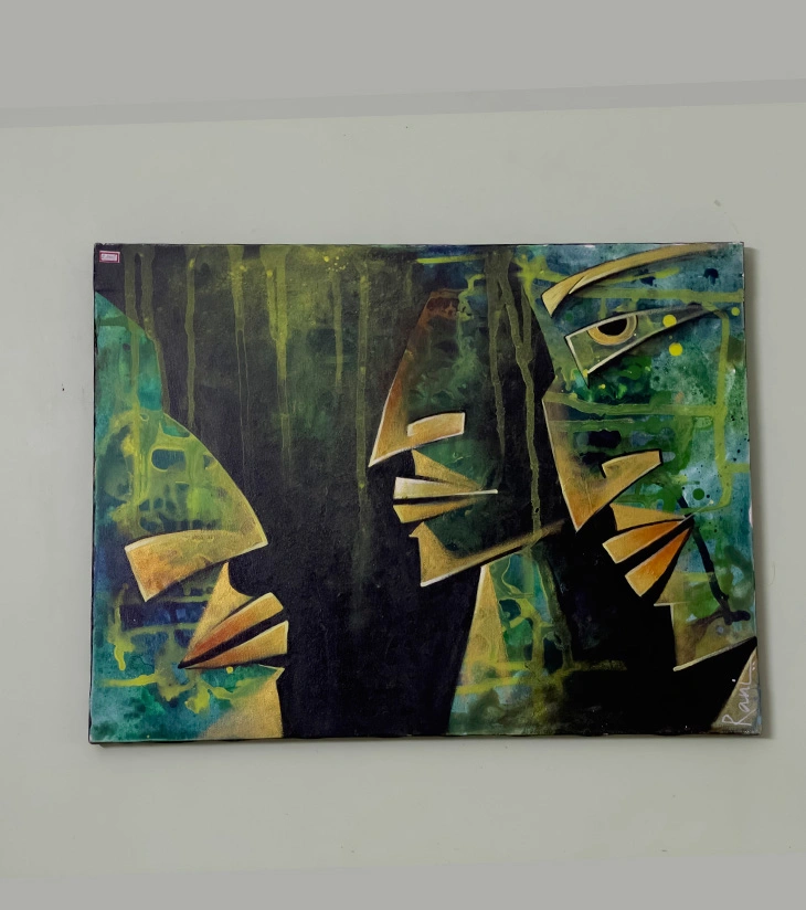 Premium Original Abstract Cubist Art – "Gaze Within" by Rani Bhowani (Acrylic on Canvas)