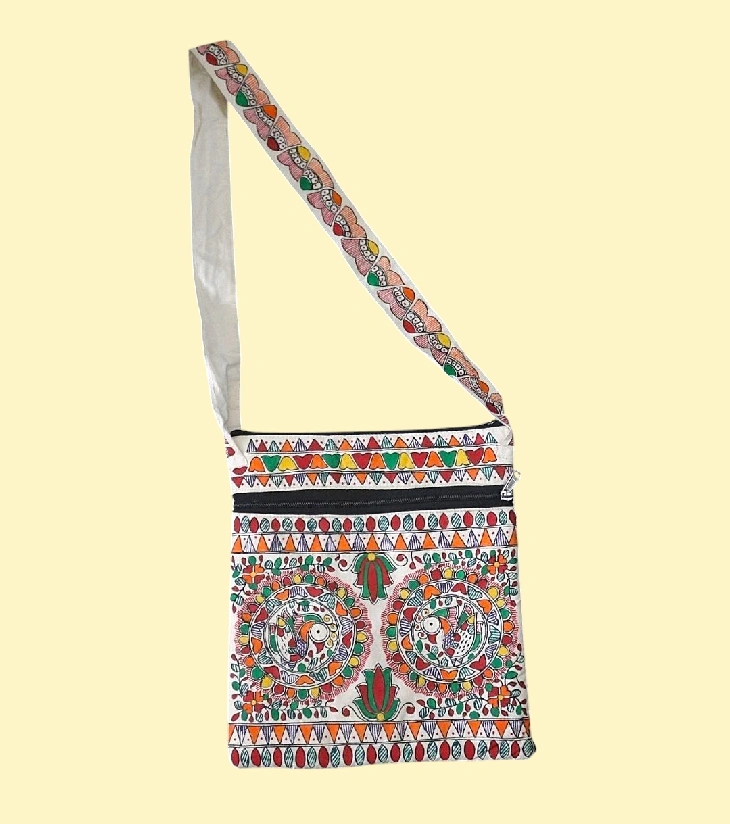 Madhubani Magic Hand-Painted Cotton Sling Bag