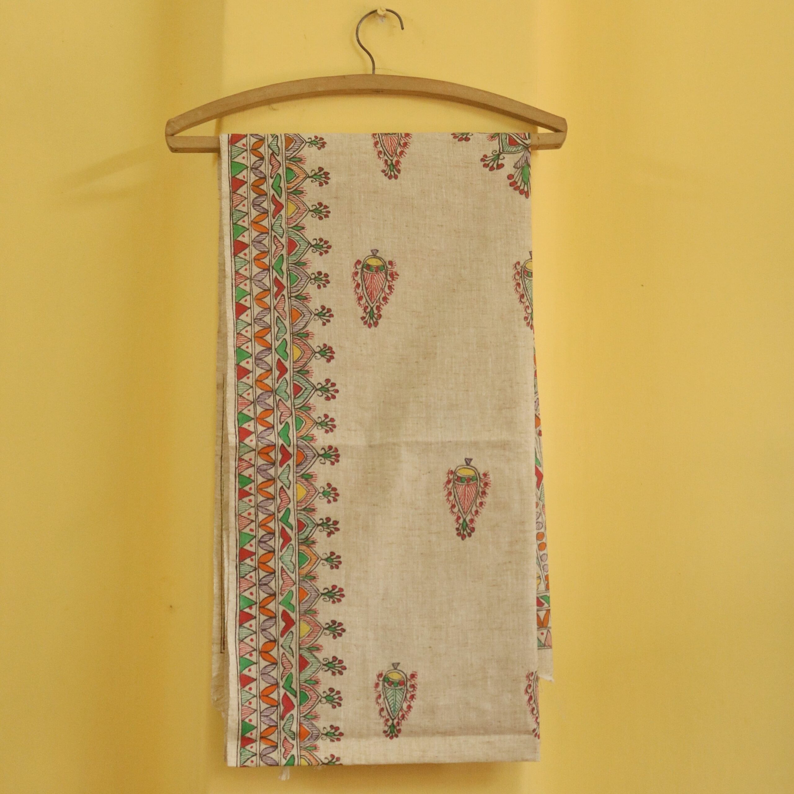 Terracotta Bloom Madhubani Hand-Painted Cotton Dupatta