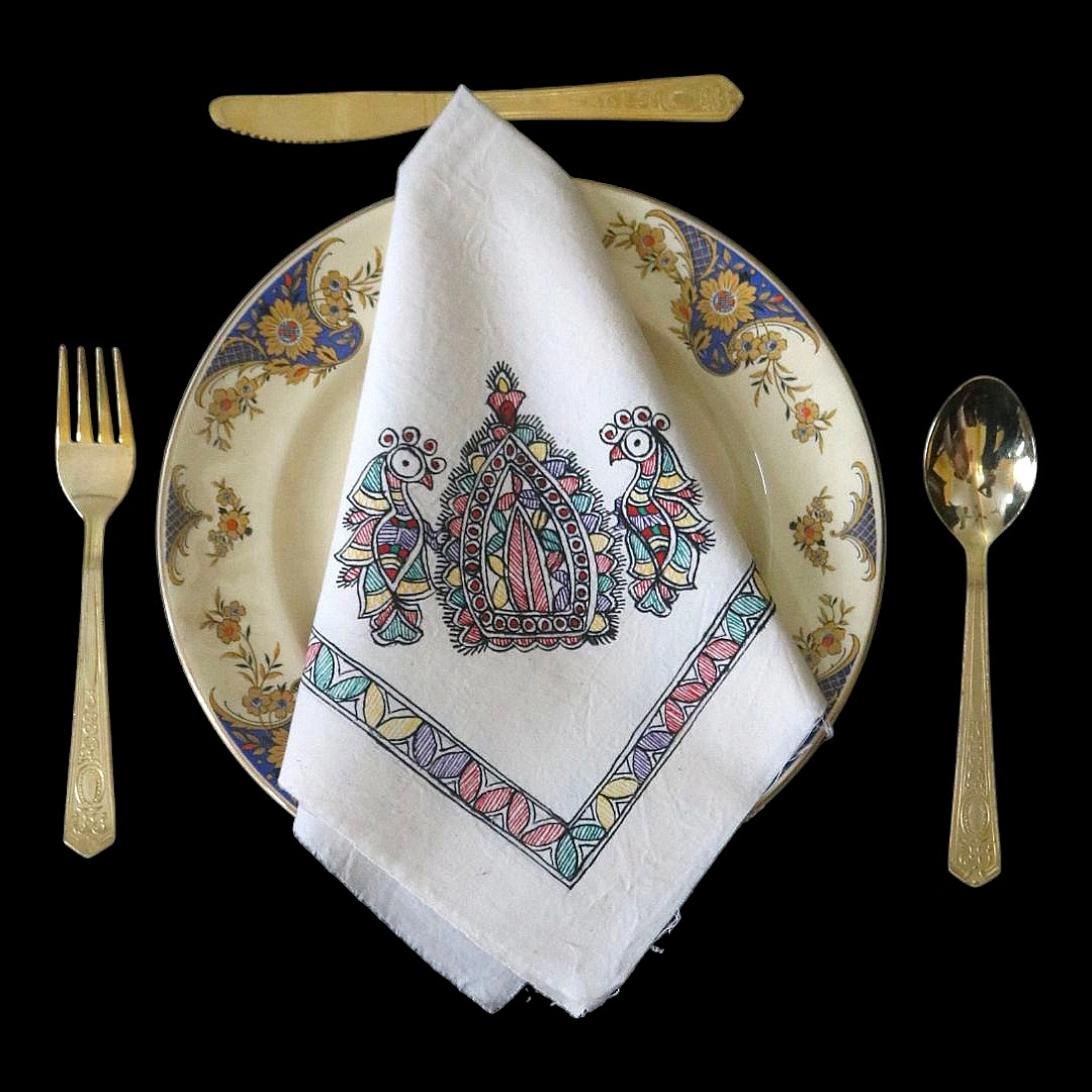 Madhubani Royal Pair Hand-Painted Dinner Napkin