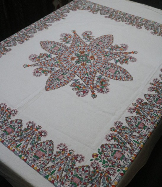 Madhubani Mandala Hand-Painted Cotton Tablecloth