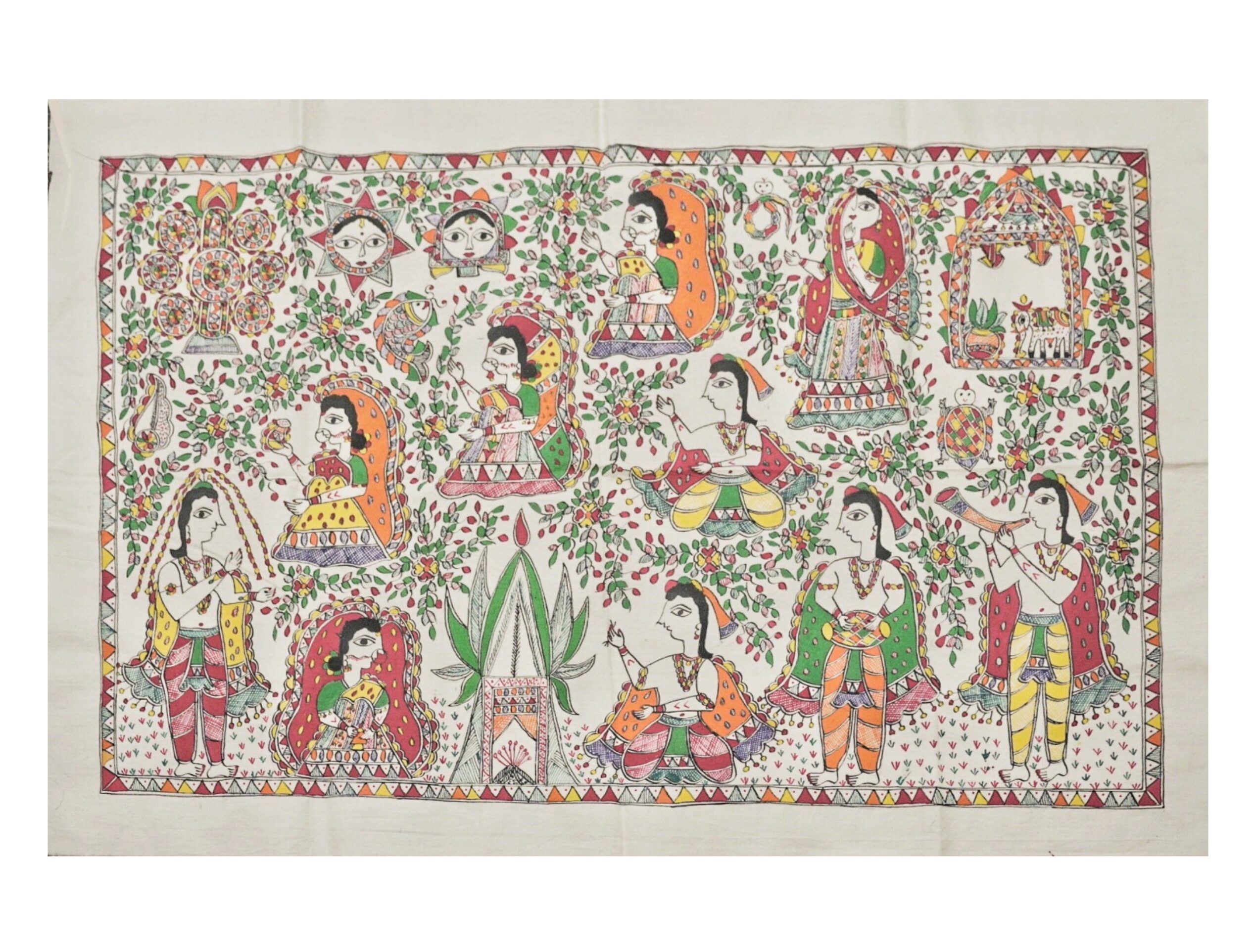 Scenes from Sita Kalyanam” – Hand-Painted Madhubani Miniature on Pure Cotton
