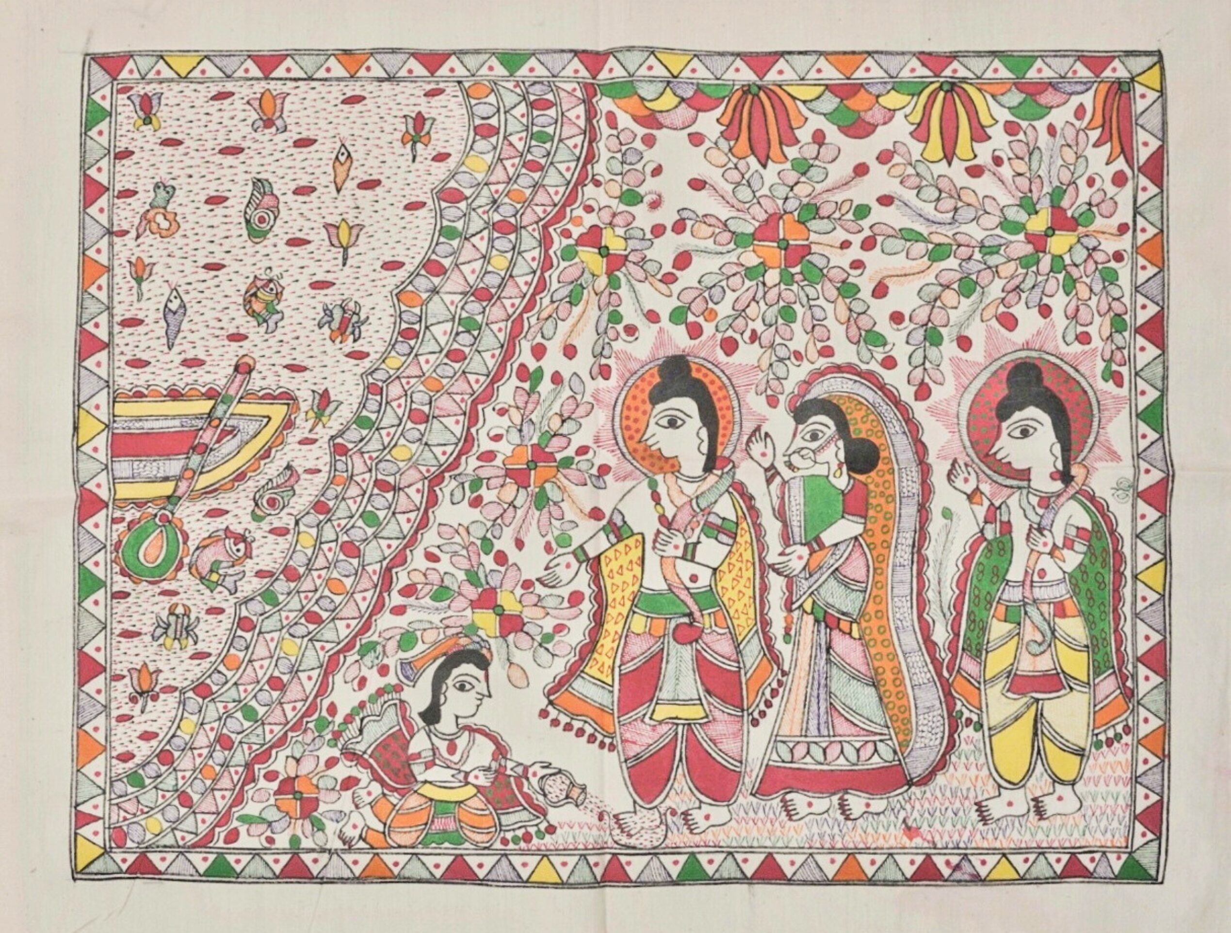 Sita’s Agni Pariksha” – Authentic Hand-Painted Madhubani Art on Pure Cotton