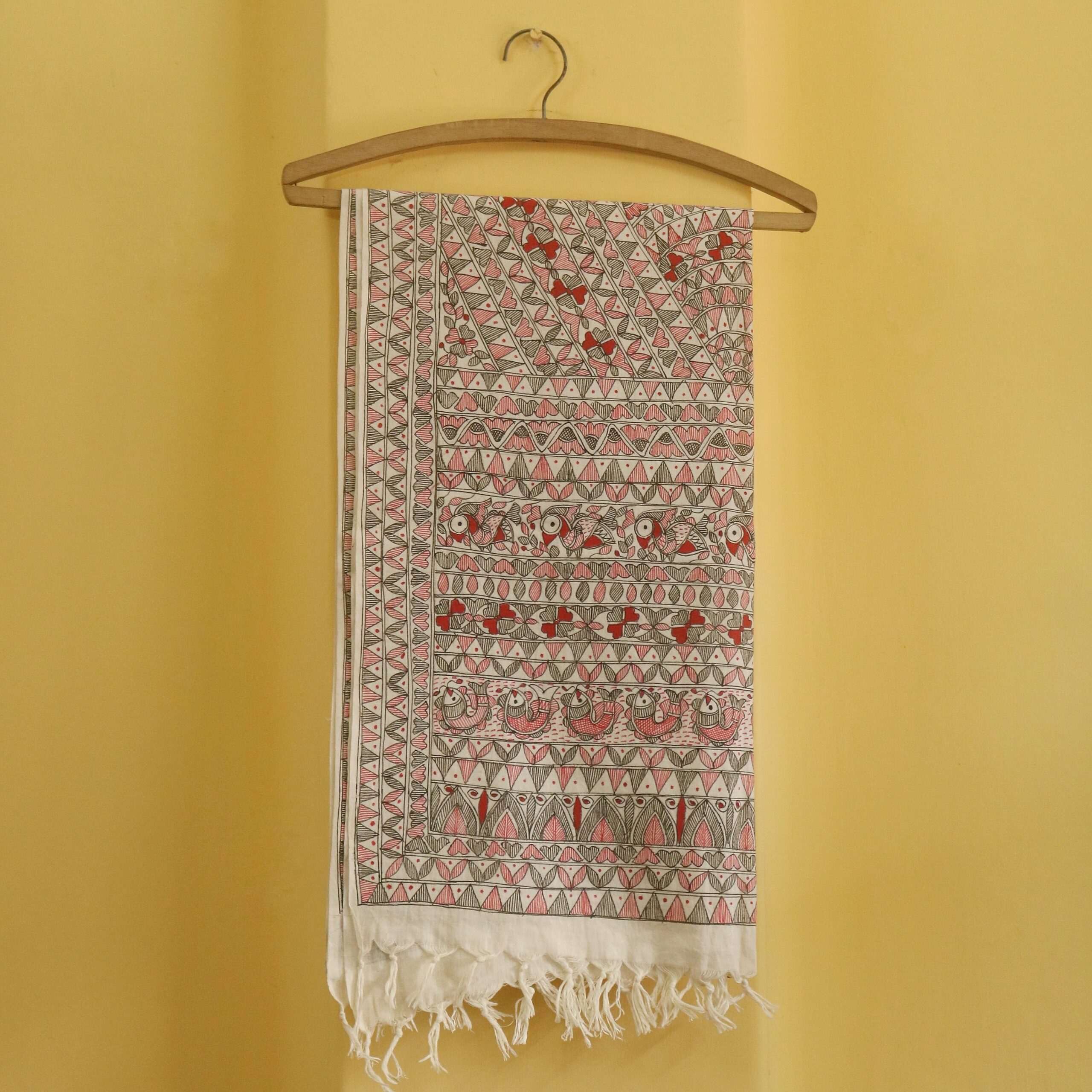 Ethnic Harmony – Hand-Painted Madhubani Pure Cotton Stole