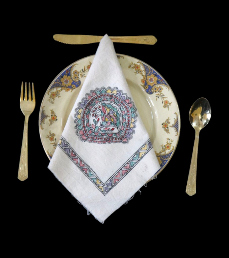 Madhubani Grace – Hand-Painted Sustainable Cotton Dinner Napkin